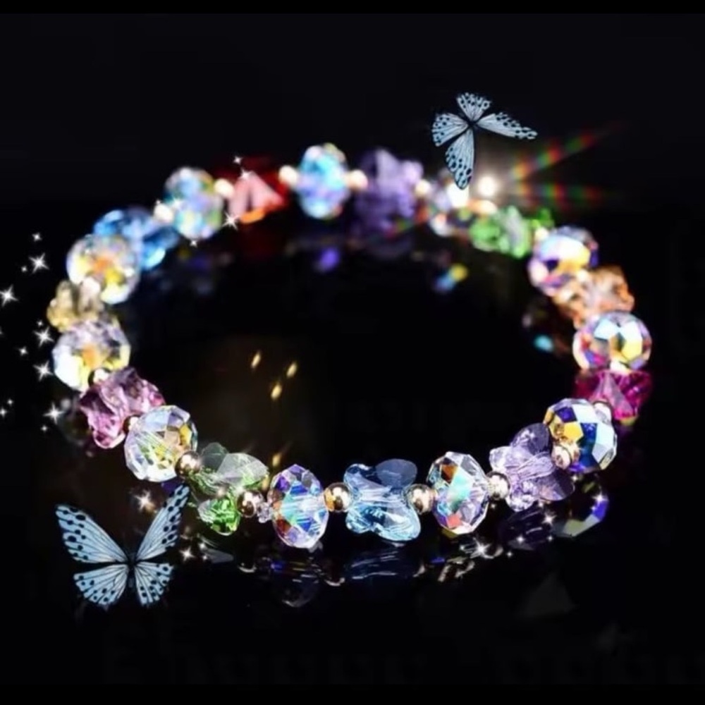 Simple elastic butterfly swarovski beads bracelet multicolor